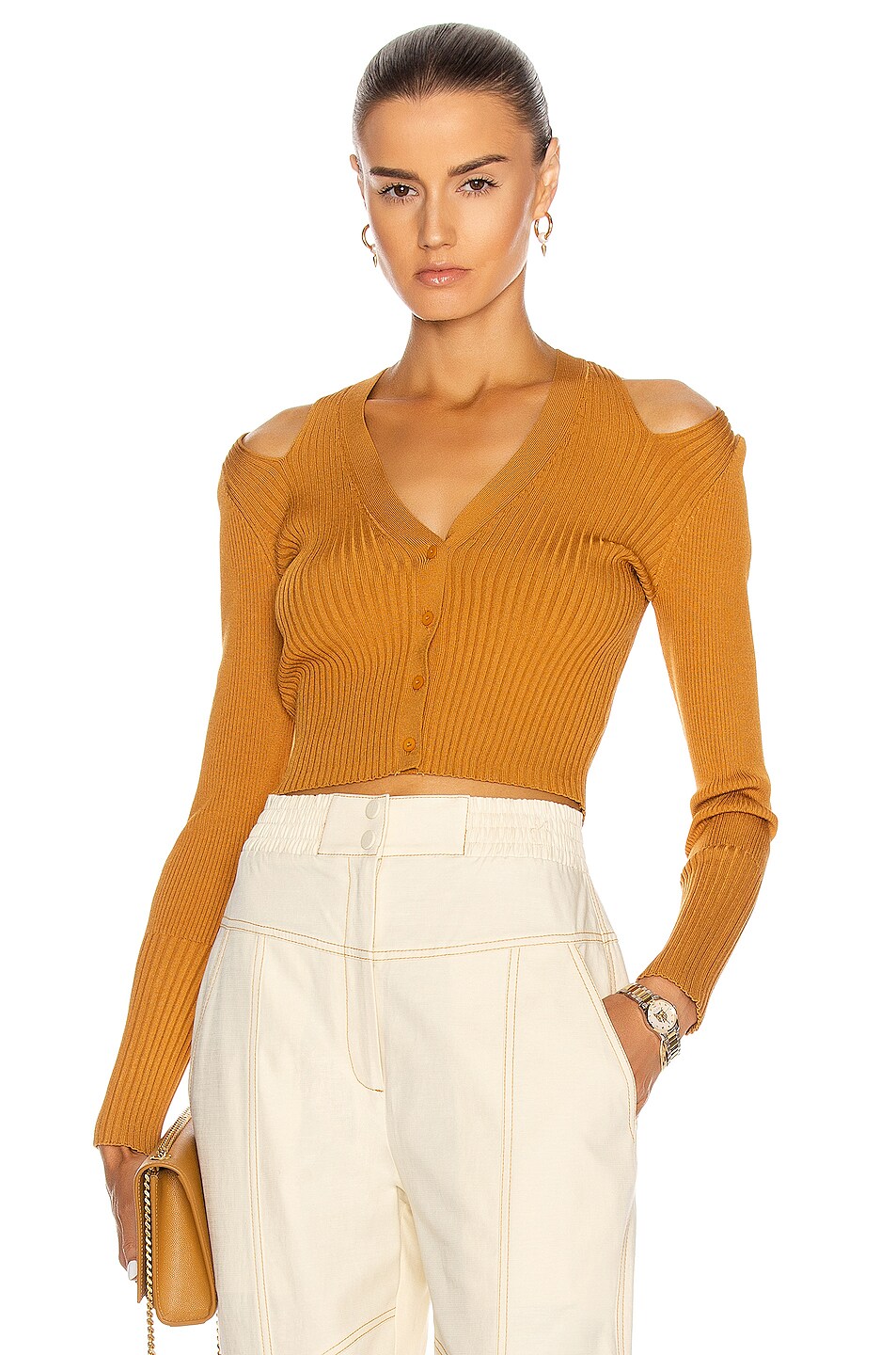 Image 1 of SIMKHAI Jolie Cut Out Cardigan in Ochre