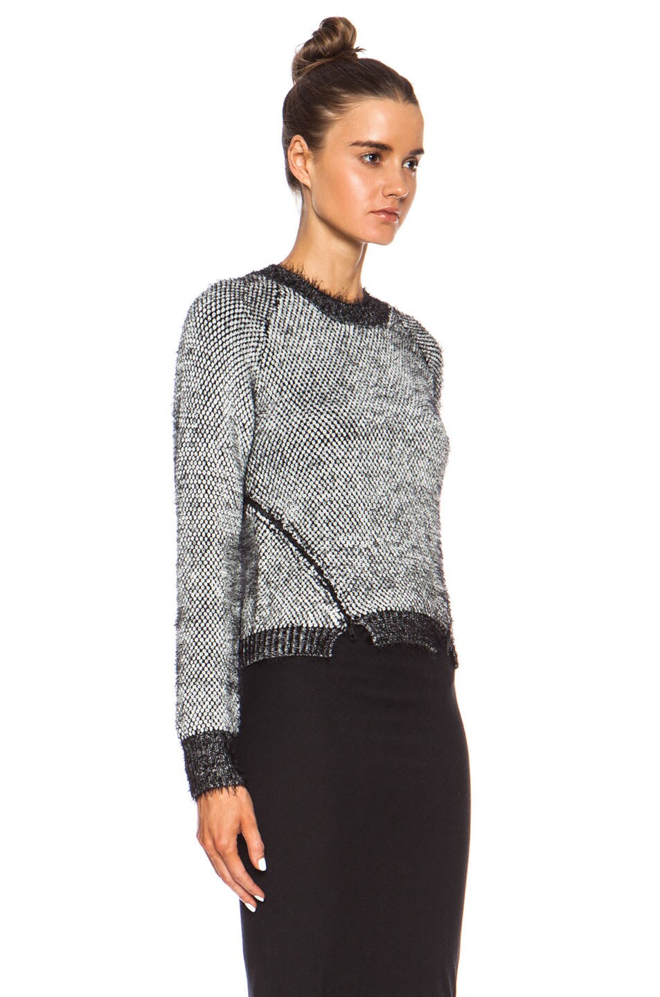 JONATHAN SIMKHAI Texture Mesh Zip Sweater in Black & White | FWRD