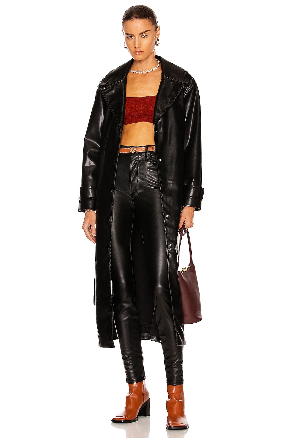 Image 1 of SIMKHAI Paulette Vegan Leather Trench Coat in Black