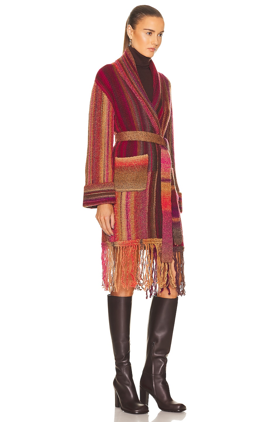 SIMKHAI Zelda Belted Shawl Fringe Robe in Mulberry Punch Multi | FWRD