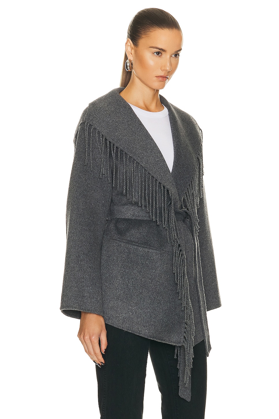 SIMKHAI Rowen Fringe Jacket in Grey Melange | FWRD