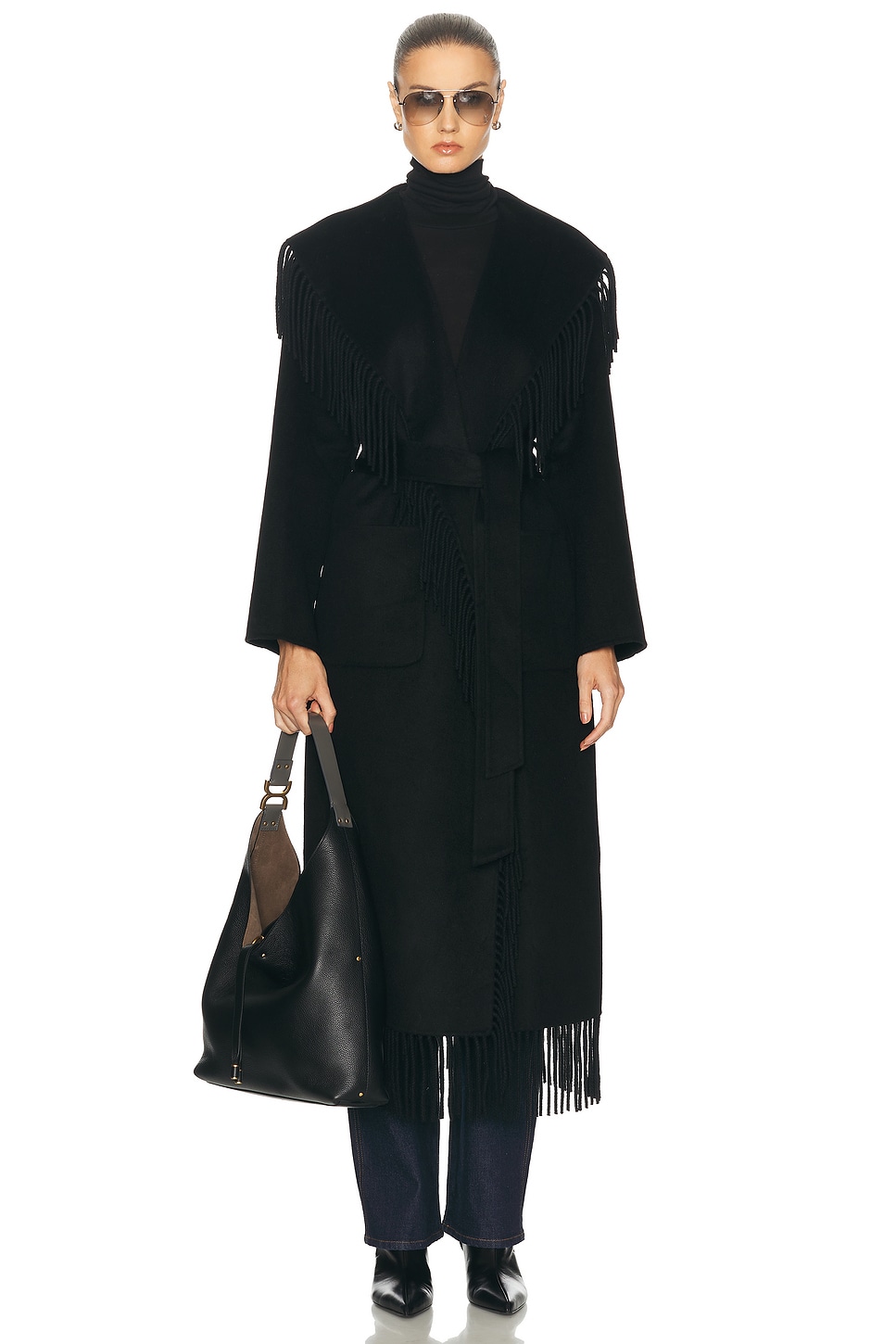 Carrie Fringe Robe Coat in Black