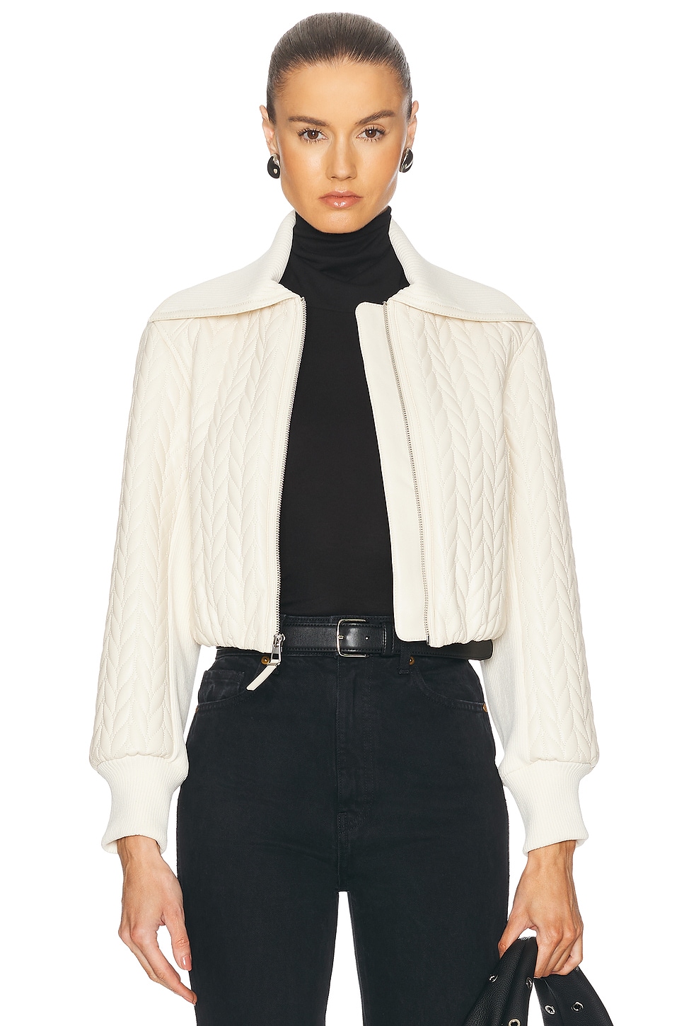 Image 1 of SIMKHAI Palmer Quilted Cropped Jacket in Coconut