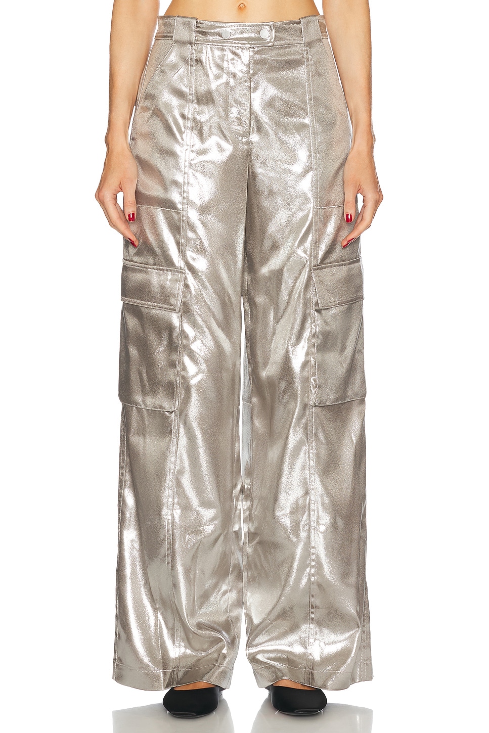 Beatriz Wide Leg Cargo Pant in Metallic Silver