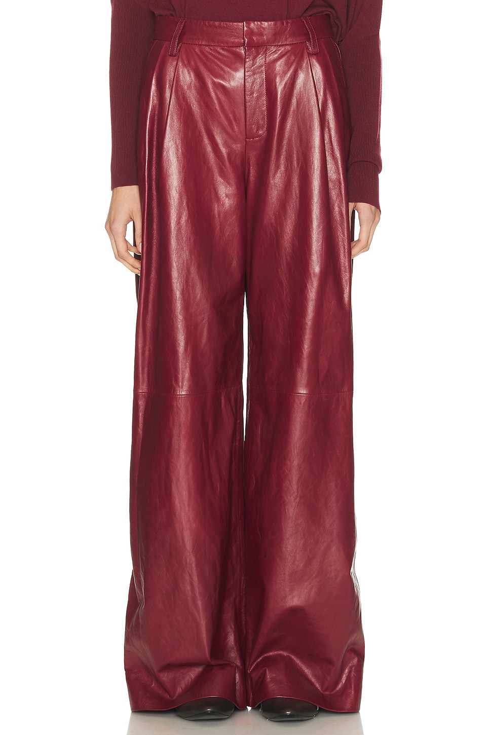 Simkhai Women's Wide Leg Kobie Wide Leg Leather Pant In Cranberry In Burgundy
