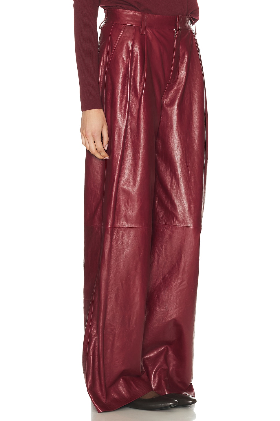 Simkhai Women's Wide Leg Kobie Wide Leg Leather Pant In Cranberry In Burgundy