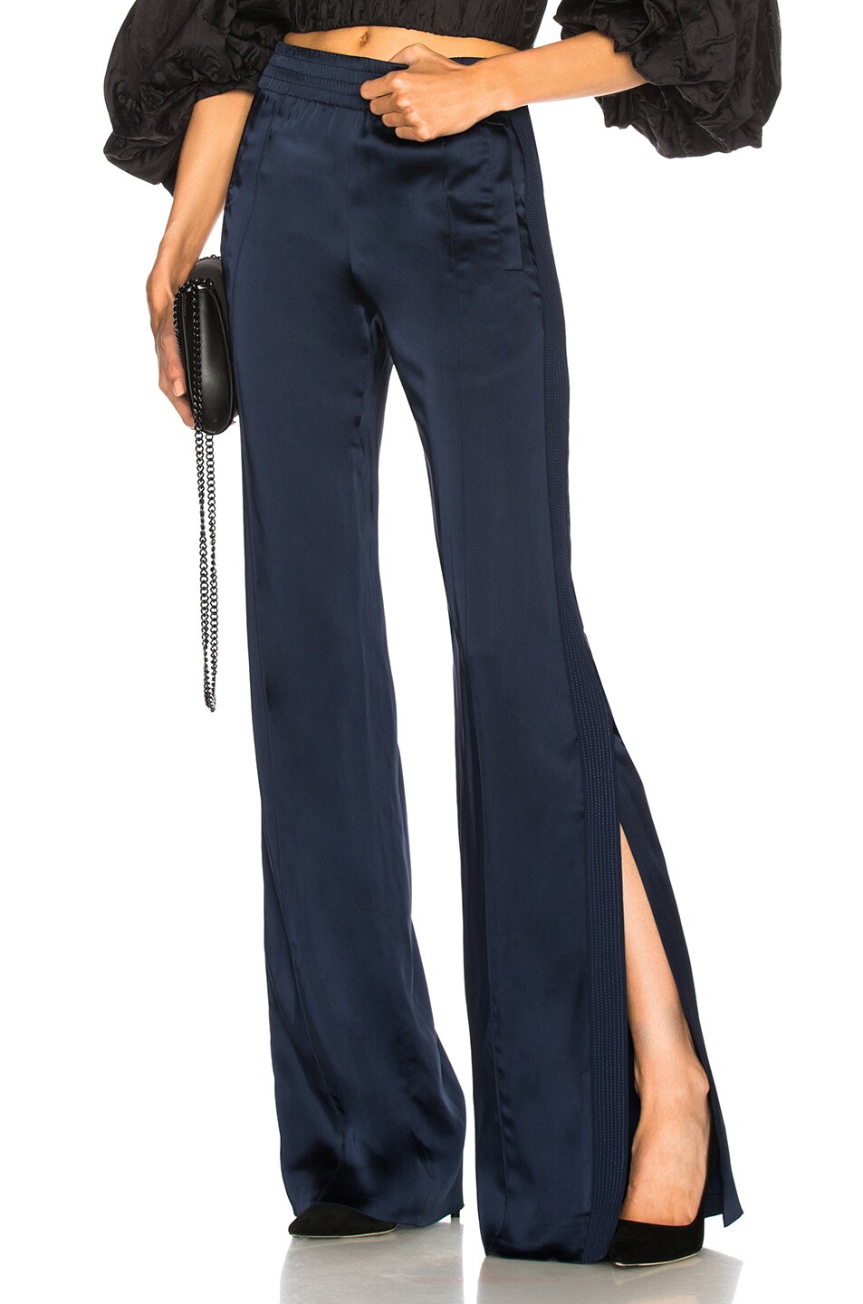 Image 1 of SIMKHAI Combo Stitch Sateen Side Slit Pant in Midnight