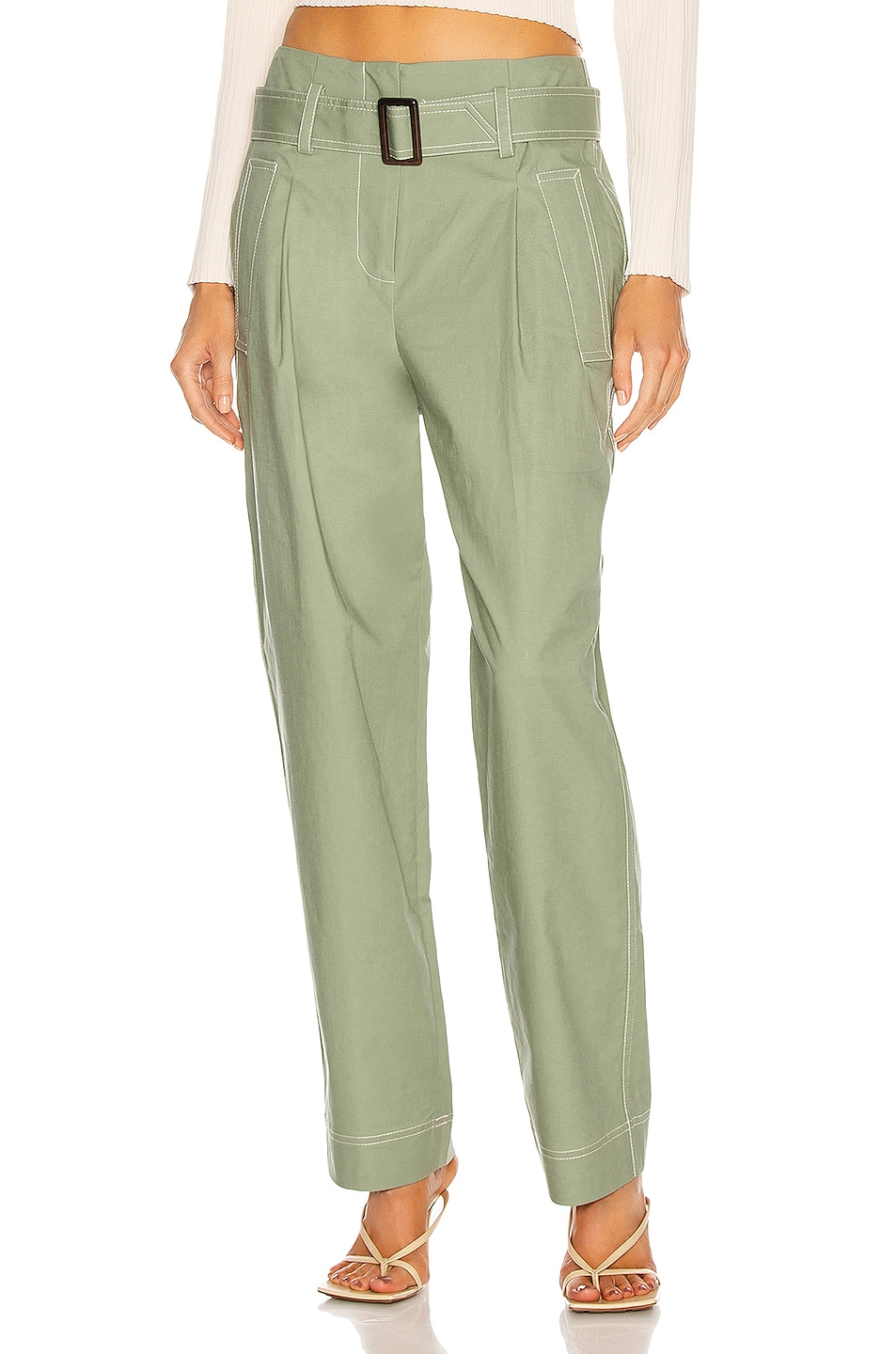 JONATHAN SIMKHAI Belted Trench Pant in Army Green | FWRD