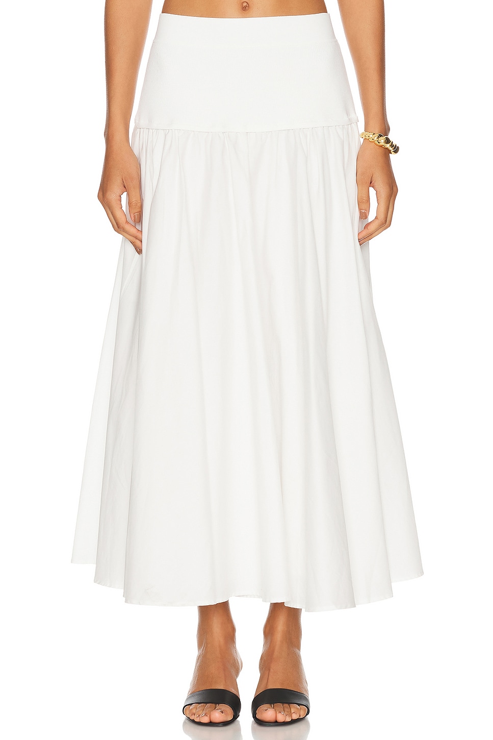 Shop Simkhai Stella Maxi Skirt With Knit Yoke In White