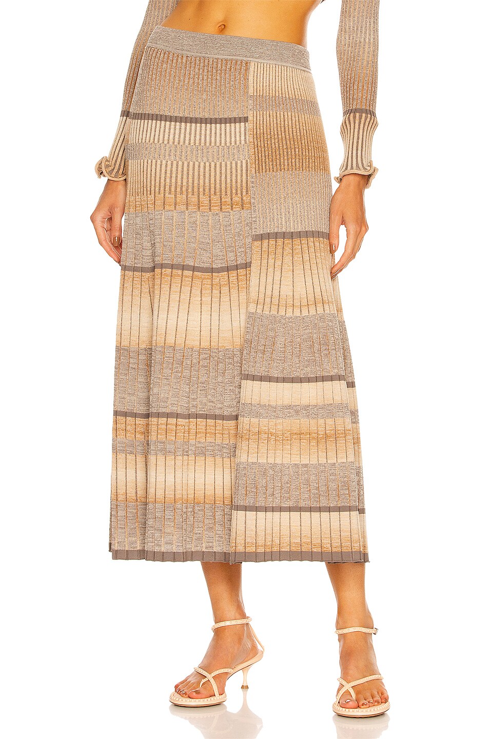 Image 1 of SIMKHAI Louise Striped Midi Skirt in Espresso Stripe