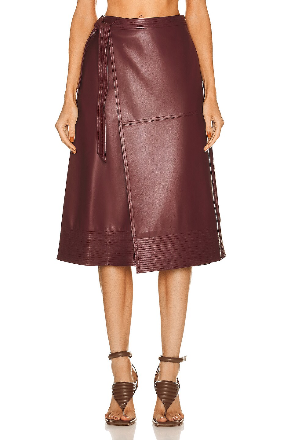 Image 1 of SIMKHAI Bia Vegan Leather Wrap Skirt in Merlot