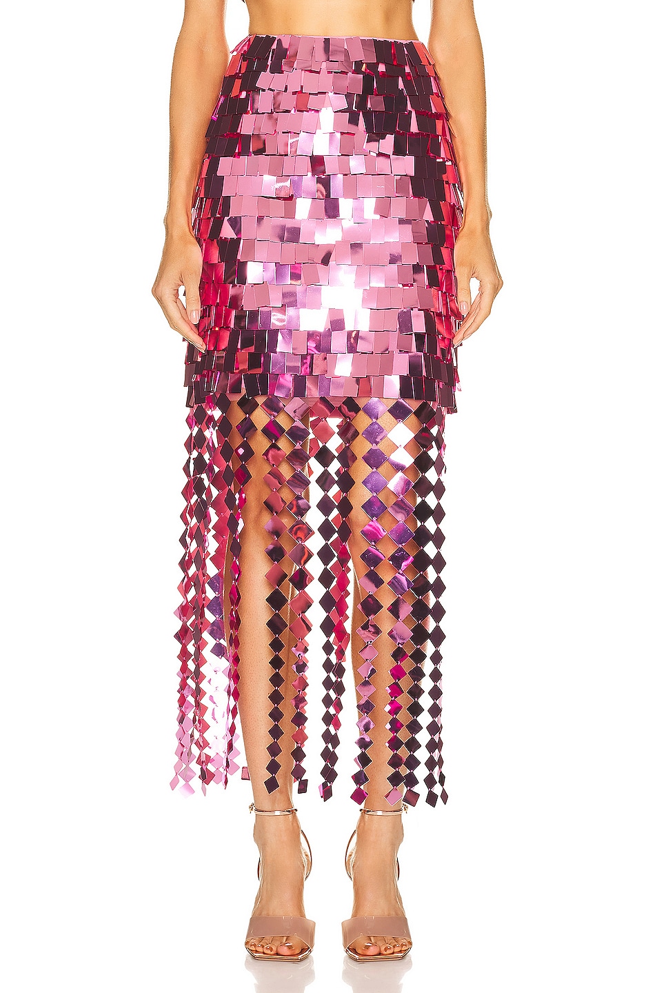 Image 1 of SIMKHAI Lucee Embroidered Sequin Midi Skirt in Punch
