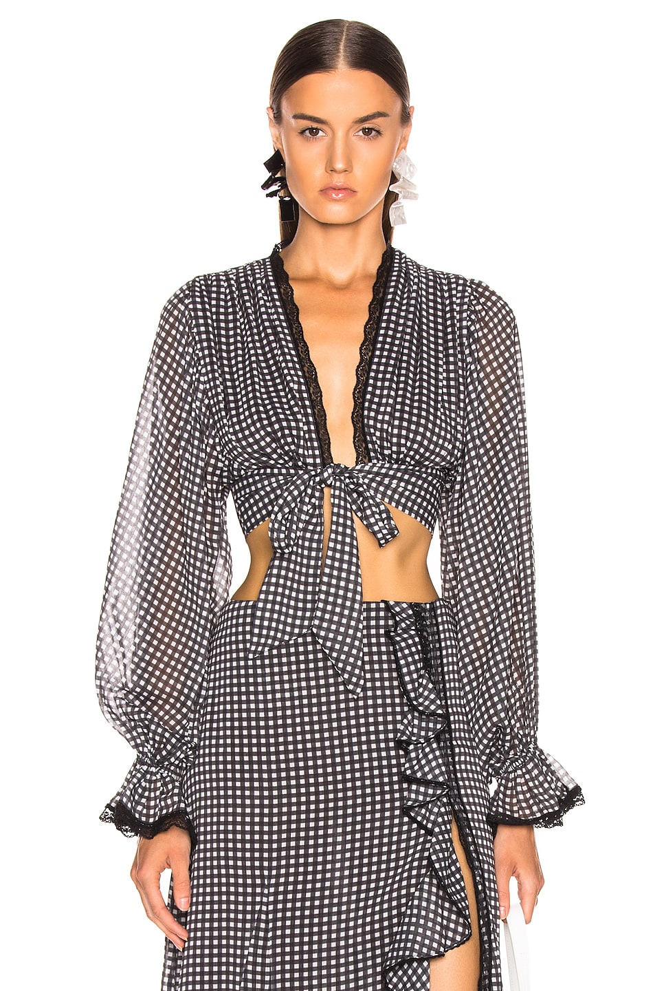 Image 1 of SIMKHAI Gingham Front Tie Top in Black & White