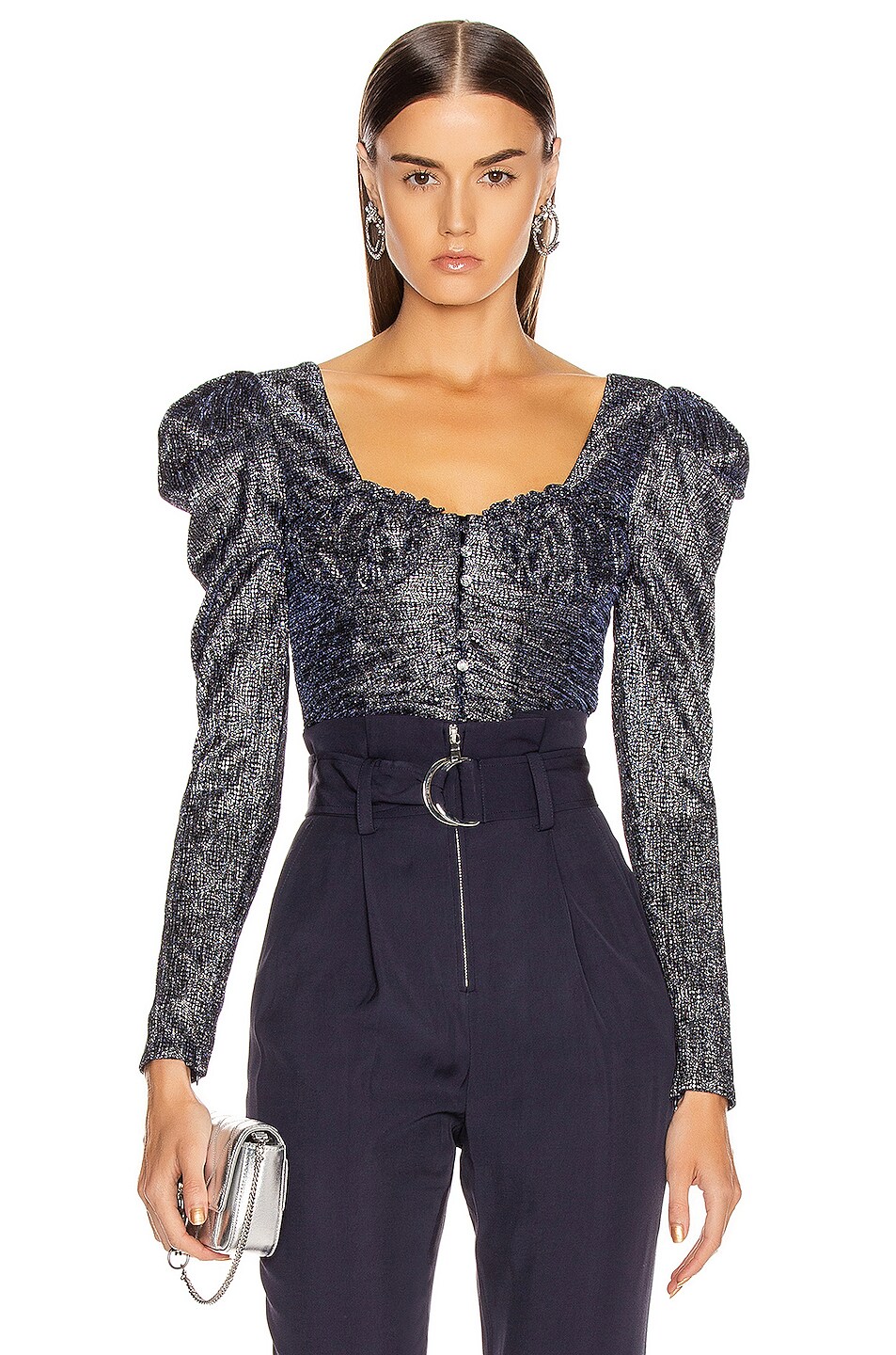 Image 1 of SIMKHAI Plisse Lame Bustier Top in Midnight