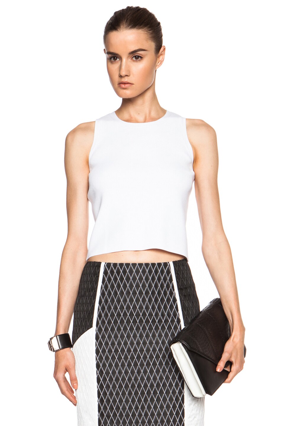 Image 1 of SIMKHAI Knit Crop Angle Racer Viscose-Blend Tank in White