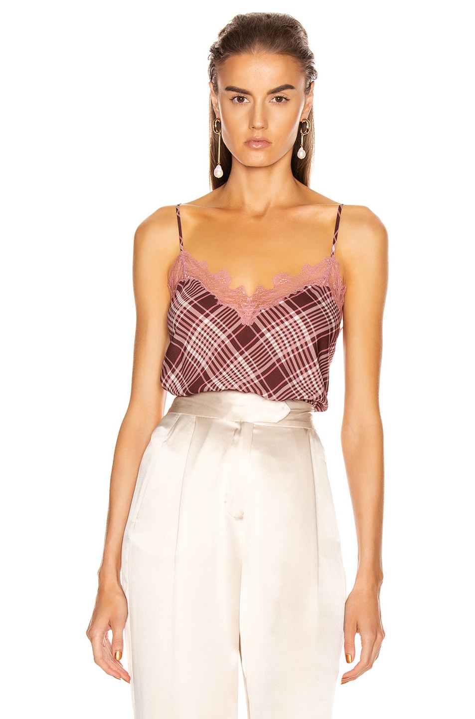 Image 1 of SIMKHAI Plaid Lace Cami Top in Sienna Plaid