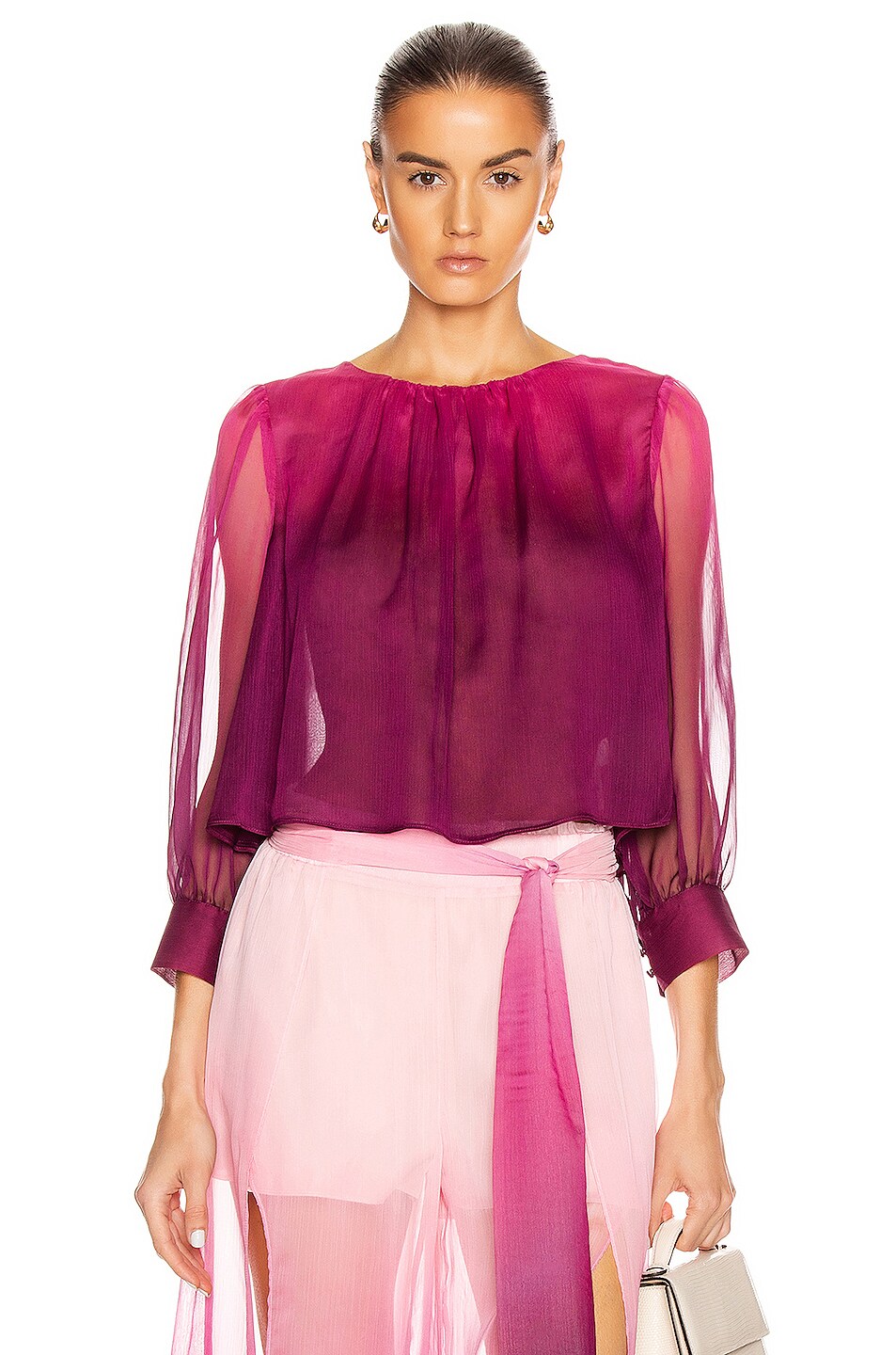 Image 1 of SIMKHAI Ombre Tie Puff Sleeve Top in Magenta Ombre