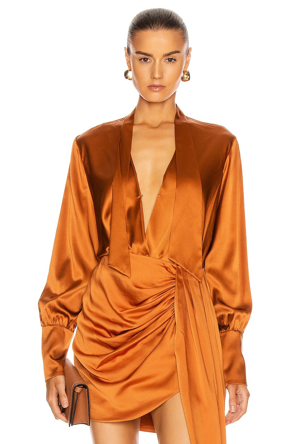 Image 1 of SIMKHAI Tess Wrap Front Bodysuit in Toffee