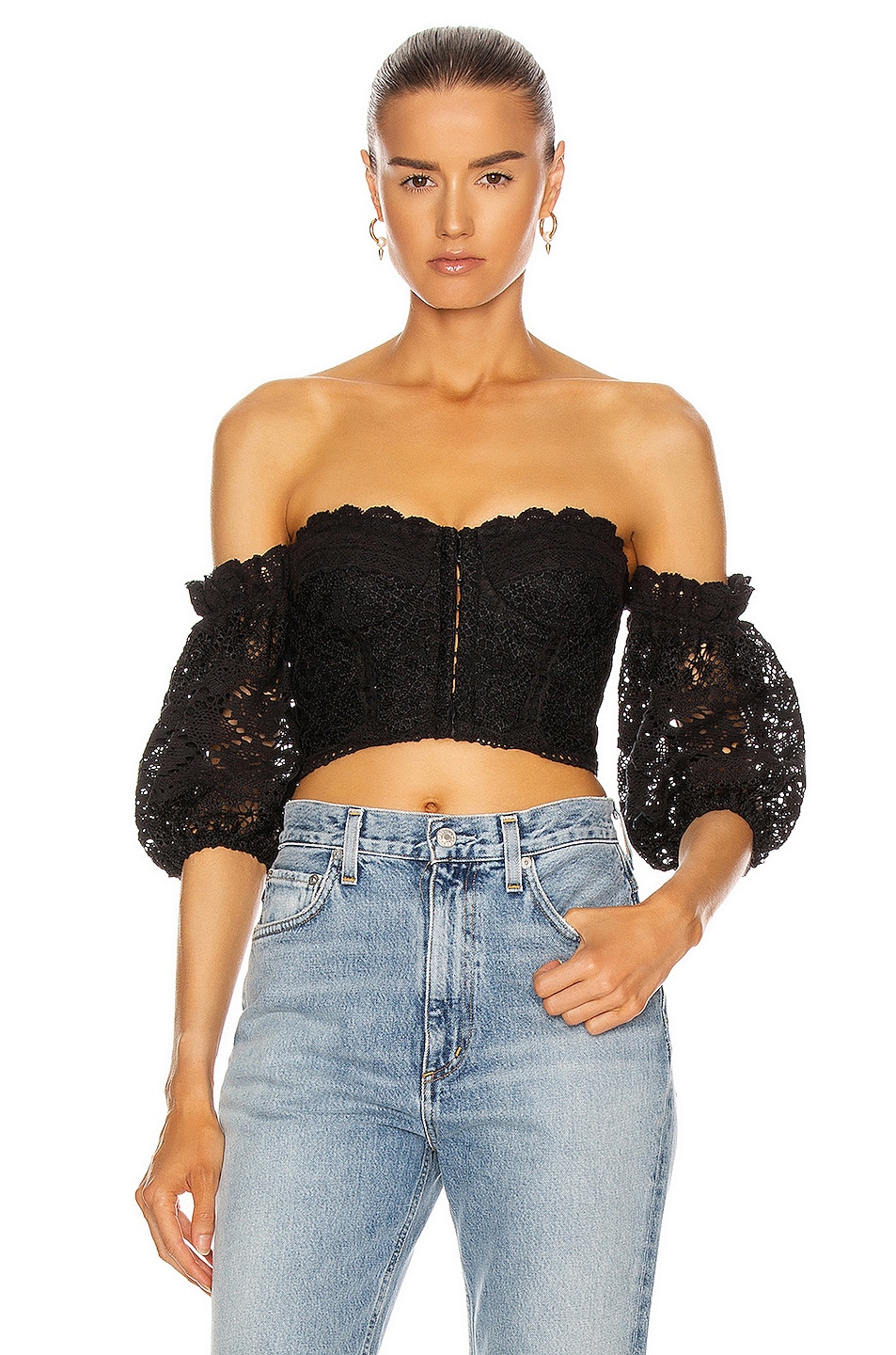 Image 1 of SIMKHAI Leigh Puff Sleeve Bustier Top in Black
