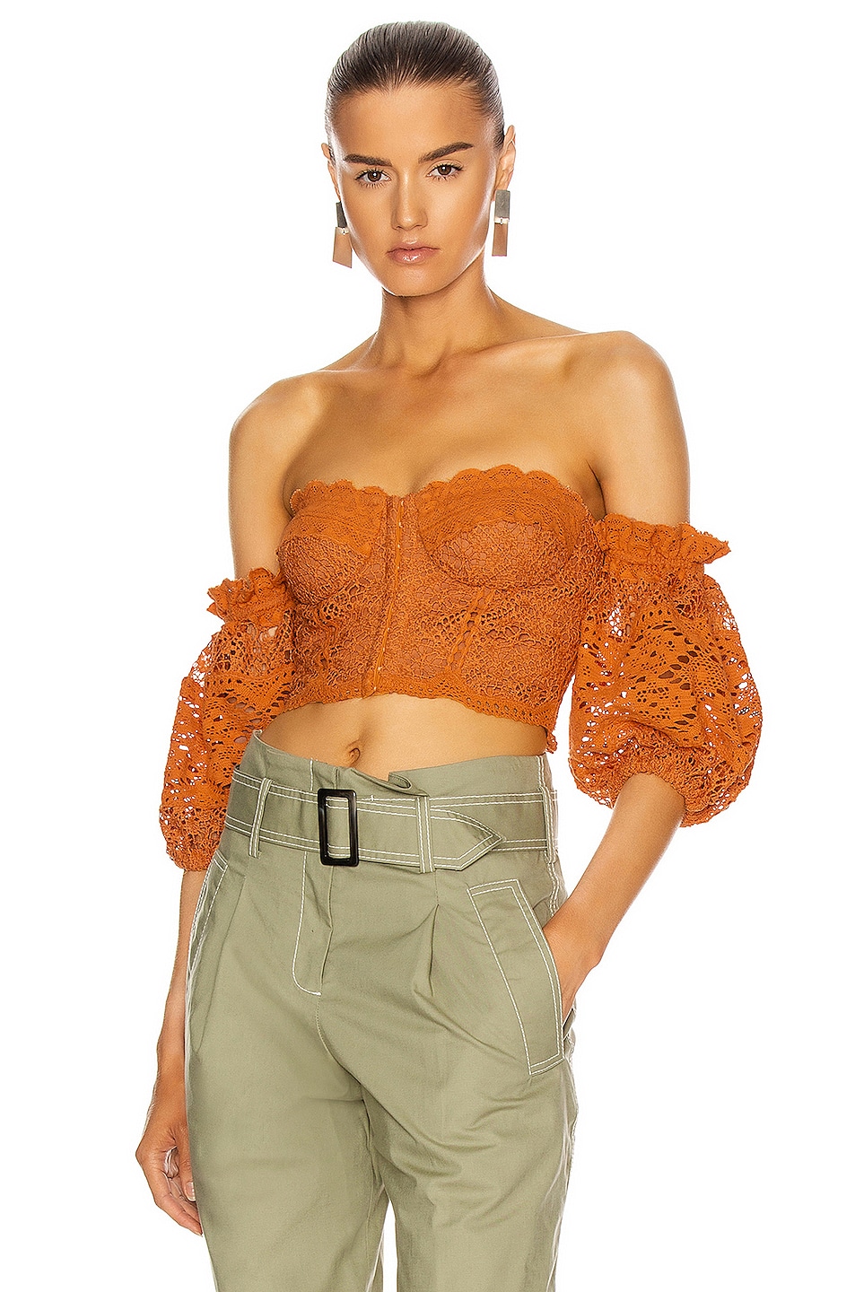 Image 1 of SIMKHAI Leigh Puff Sleeve Bustier Top in Toffee