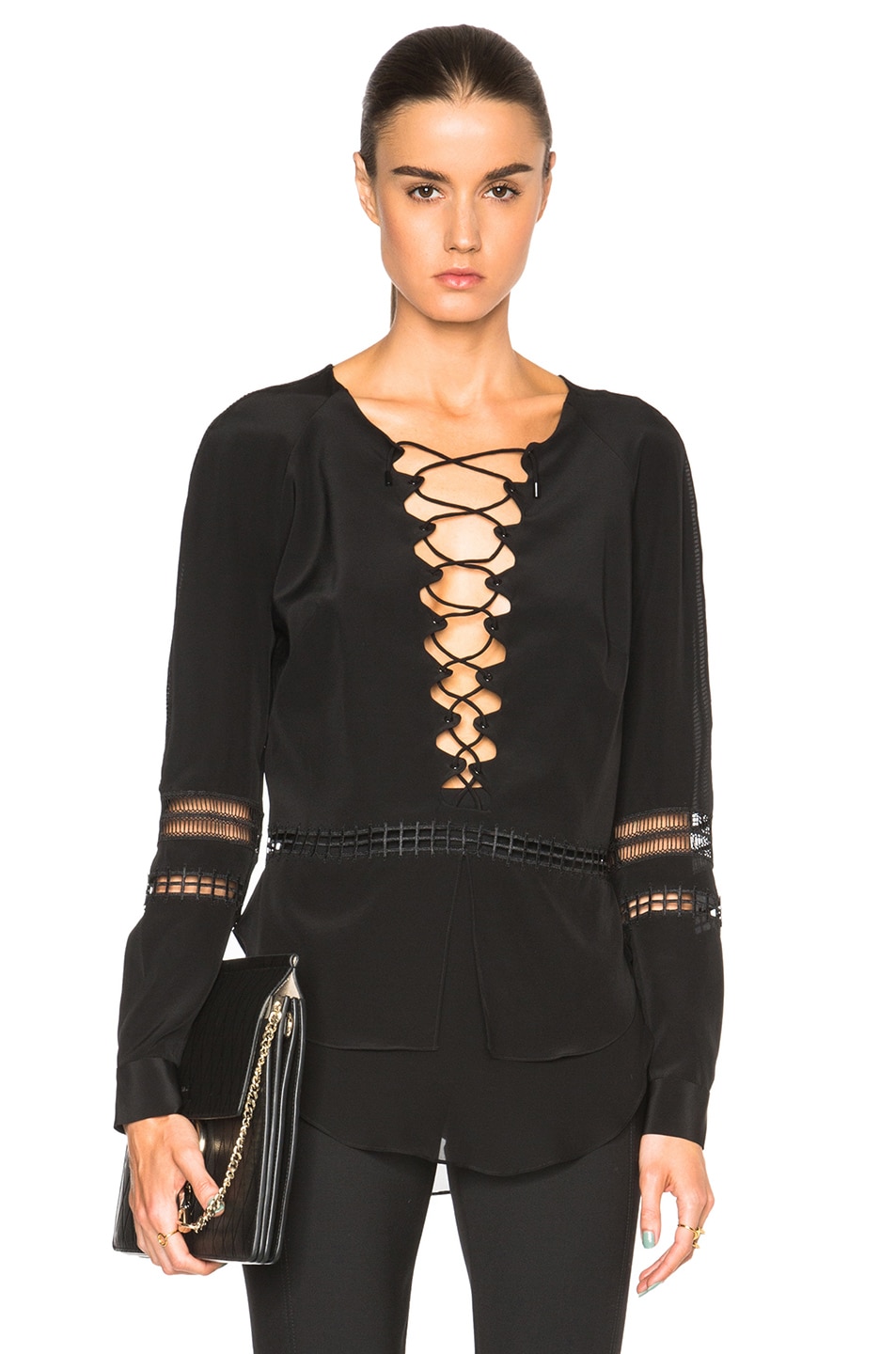Image 1 of SIMKHAI Scallop Lace Up Top in Black
