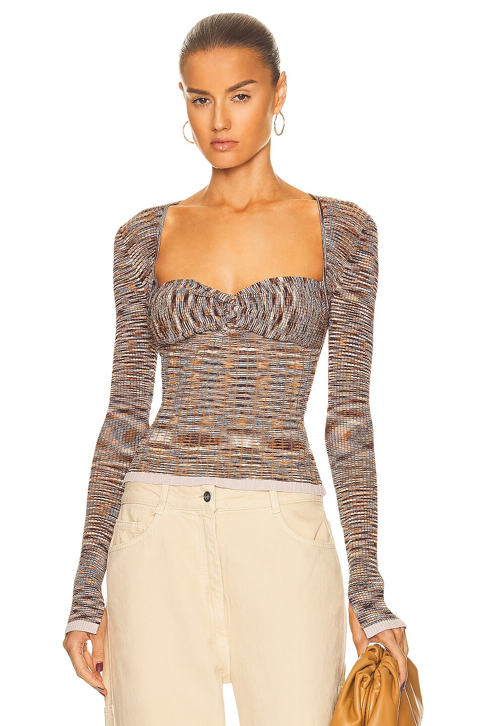 Image 1 of SIMKHAI Vesna Pleated Space Dye Long Sleeve Top in Chocolate Multi