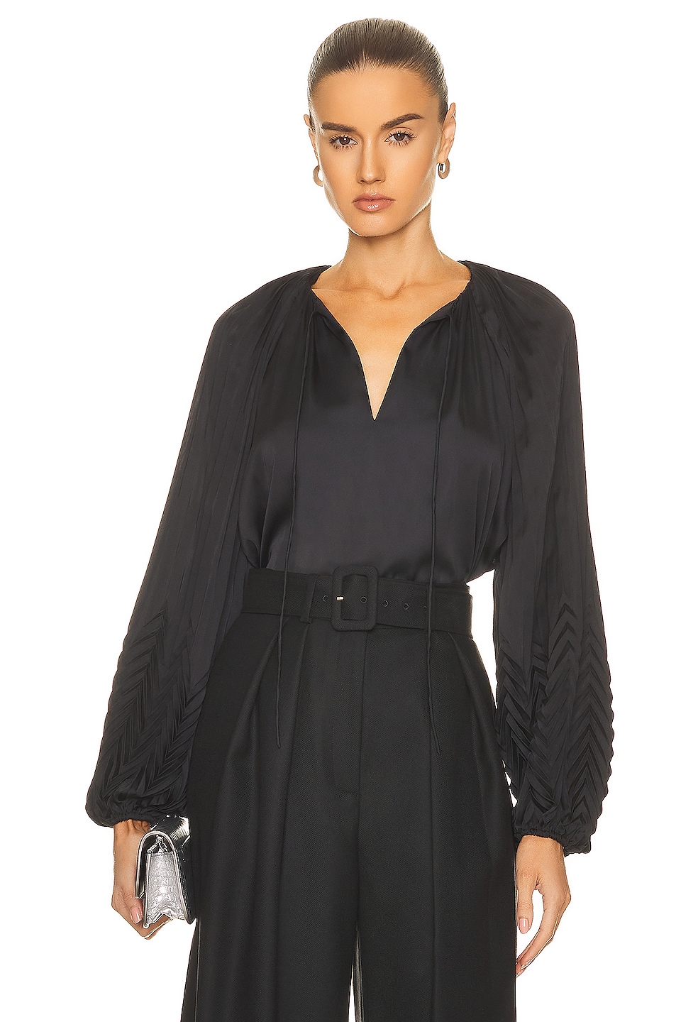 Image 1 of SIMKHAI Wanda Chevron Long Sleeve Blouse in Black