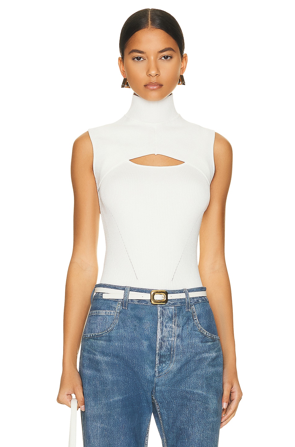 Image 1 of SIMKHAI Easton Turtleneck Cut Out Tank in Ivory