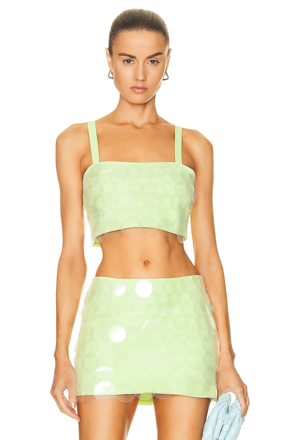 Image 1 of SIMKHAI Bexley Transparent Sequin Crop Top in Lime