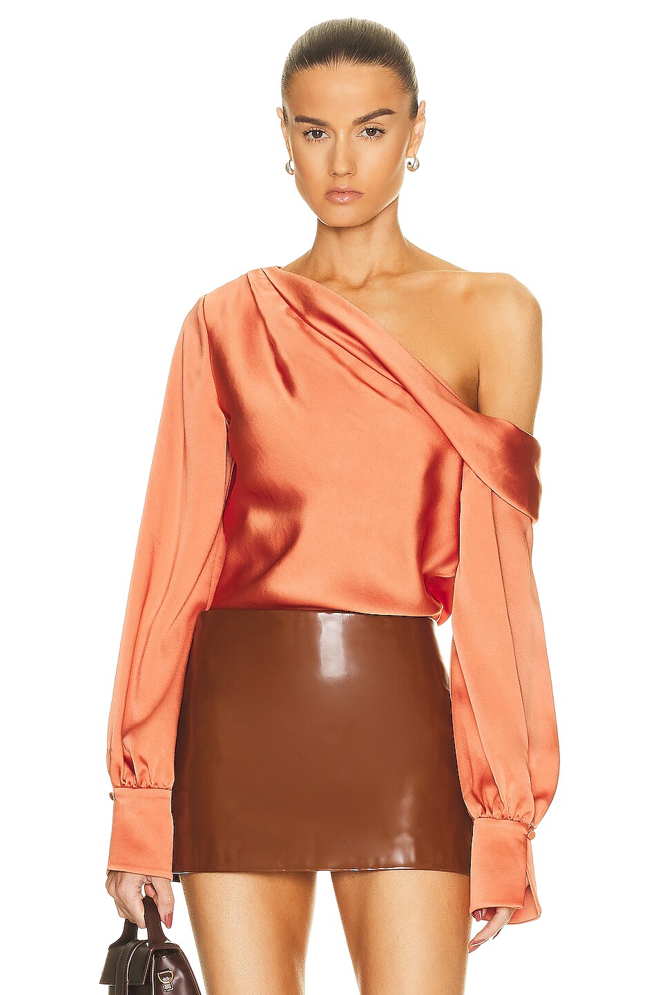 Image 1 of SIMKHAI Alice Classic Woven One Shoulder Top in Coral
