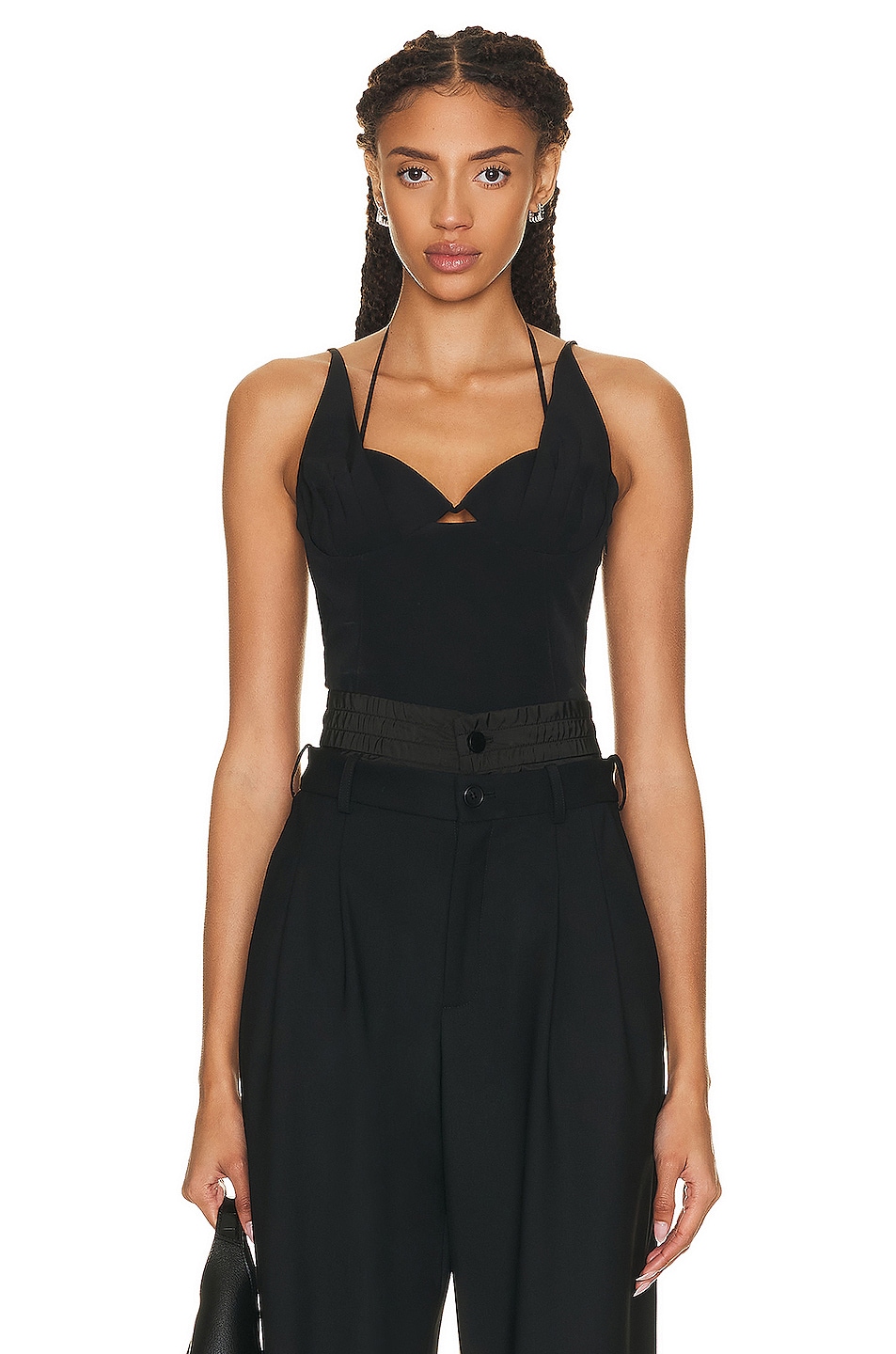 Image 1 of SIMKHAI Ayisha Technical Cocktail Crepe Draped Bustier Top in Black