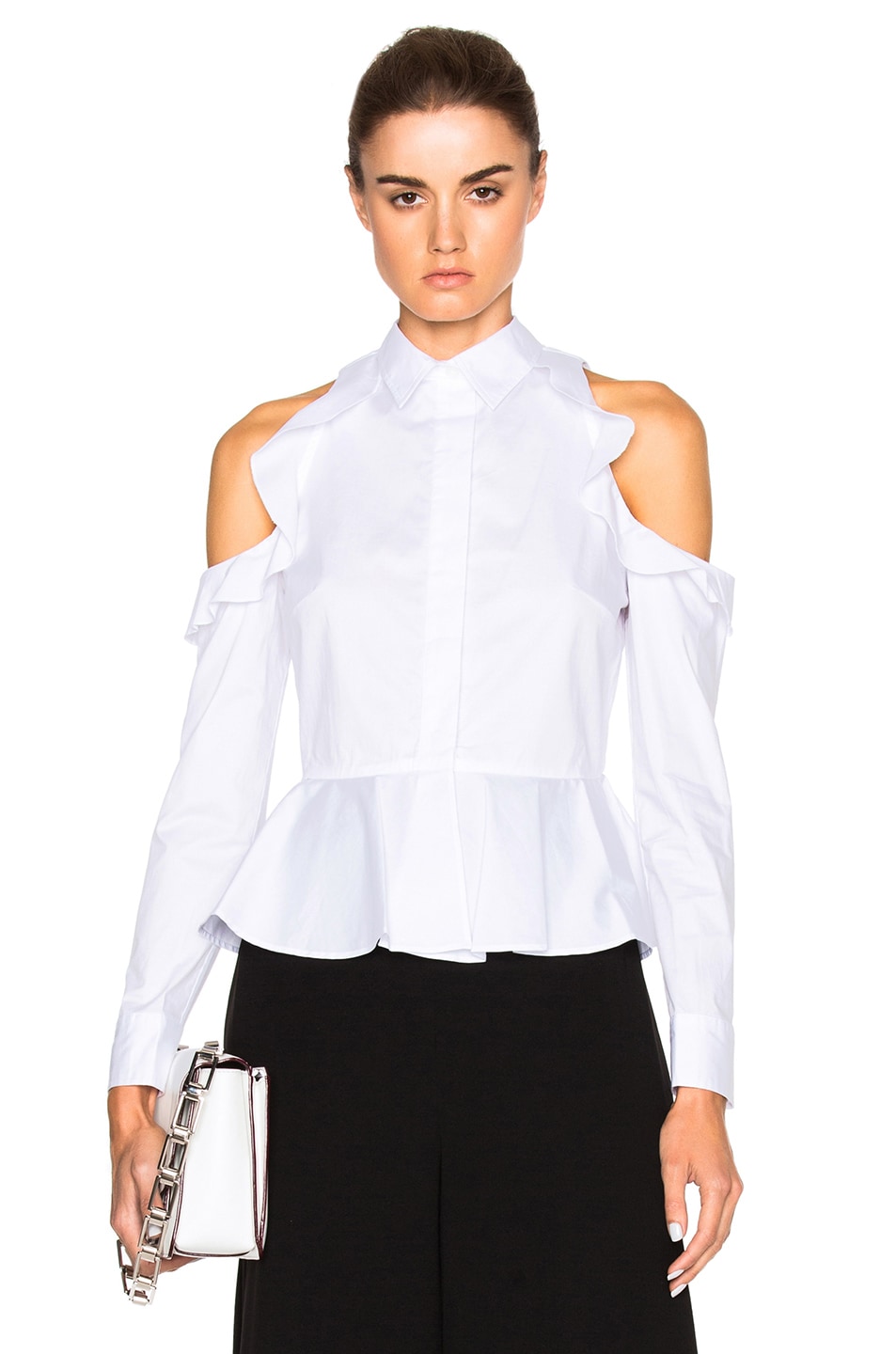 Image 1 of SIMKHAI Cut Out Shoulder Ruffle Top in White