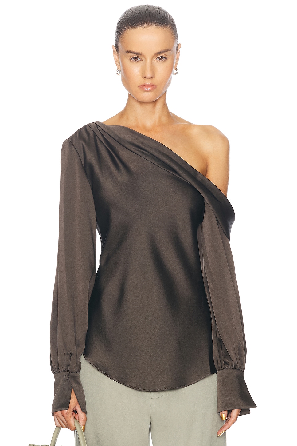 Image 1 of SIMKHAI Alice One Shoulder Top in Chocolate