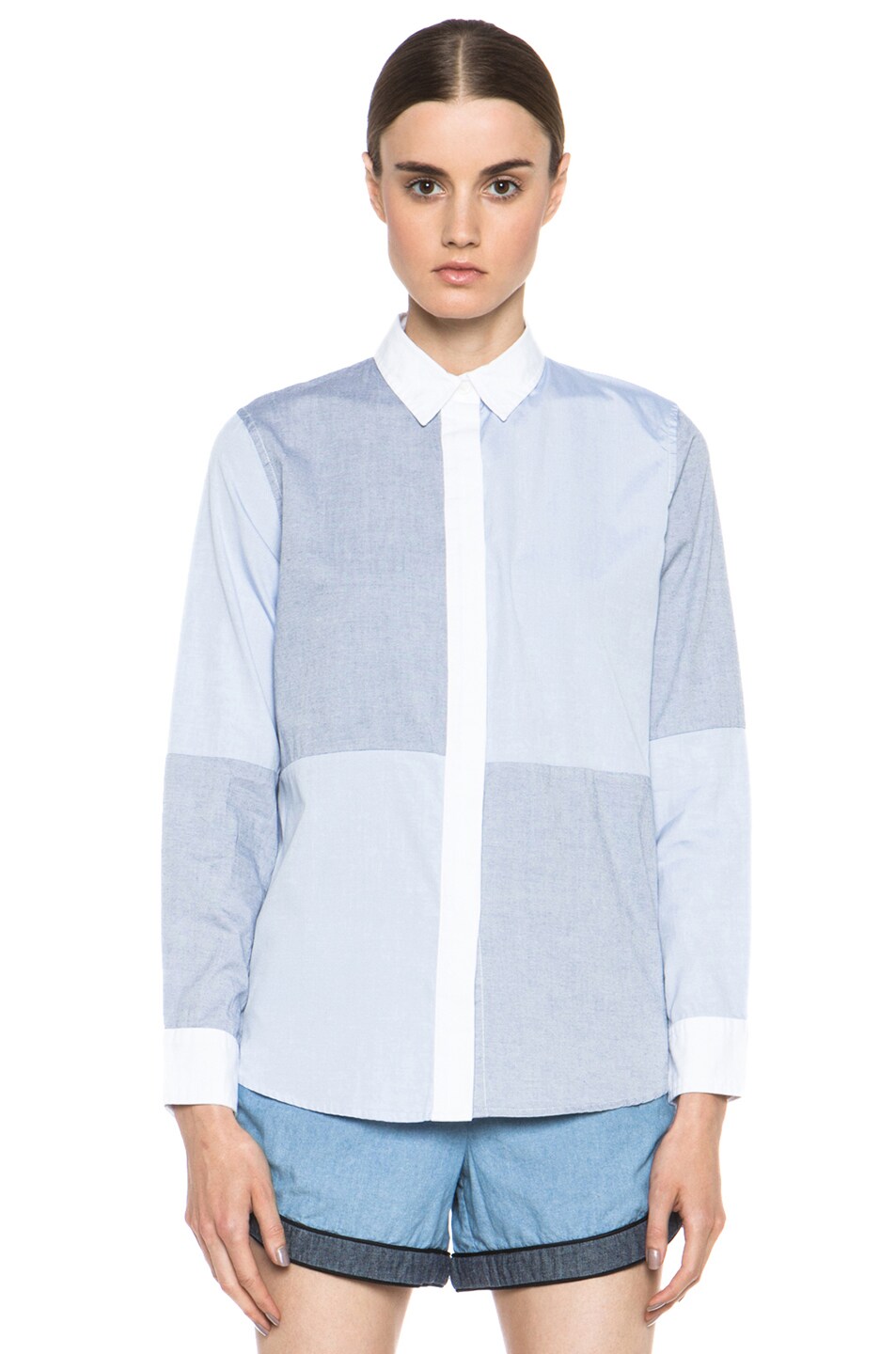 Image 1 of SIMKHAI Checker Oxford Cotton Button Up in Blue