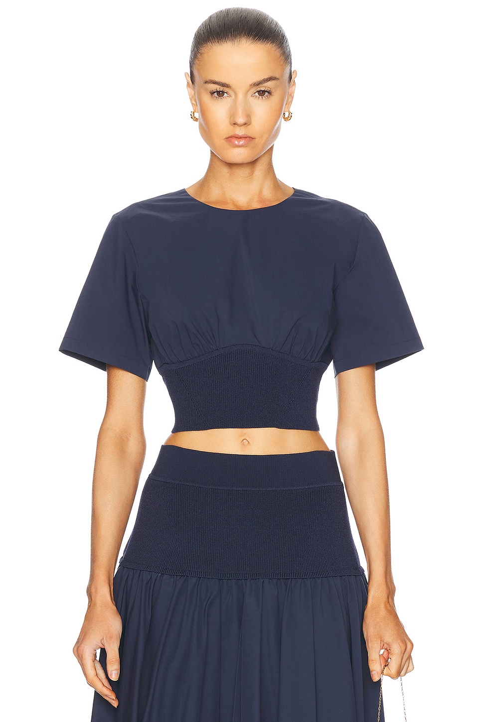 Adair Crewneck Crop Top in Navy