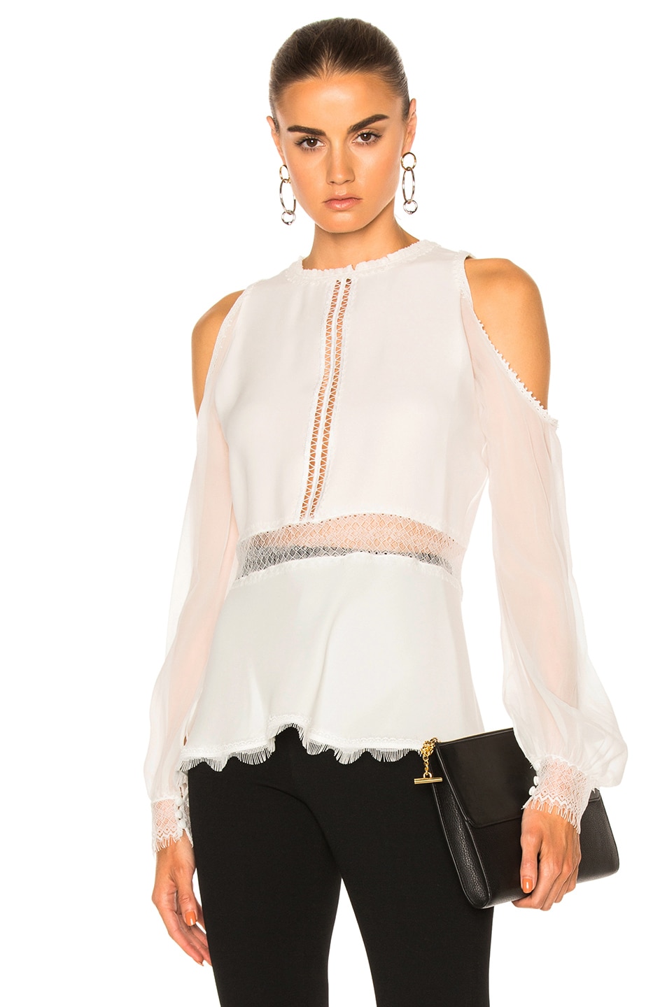 Image 1 of SIMKHAI Silk Lace Cold Shoulder Top in Ivory