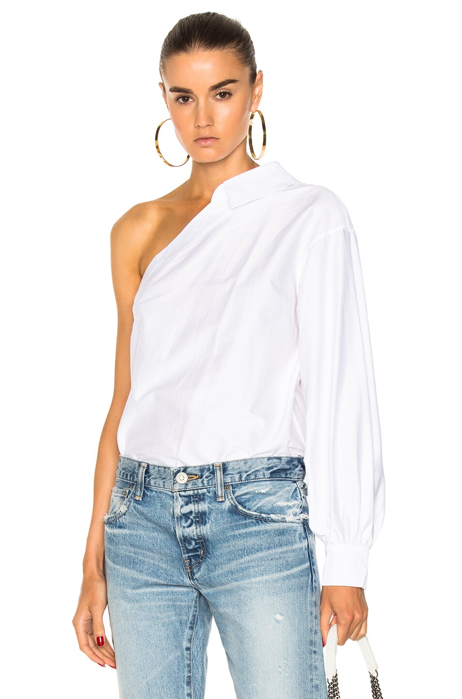 Image 1 of SIMKHAI Stretch Poplin One Sleeve Top in White