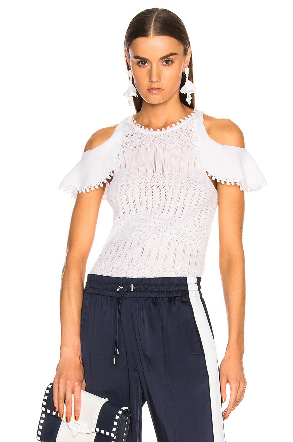 Image 1 of SIMKHAI Lacy Crochet Cold Shoulder Top in White