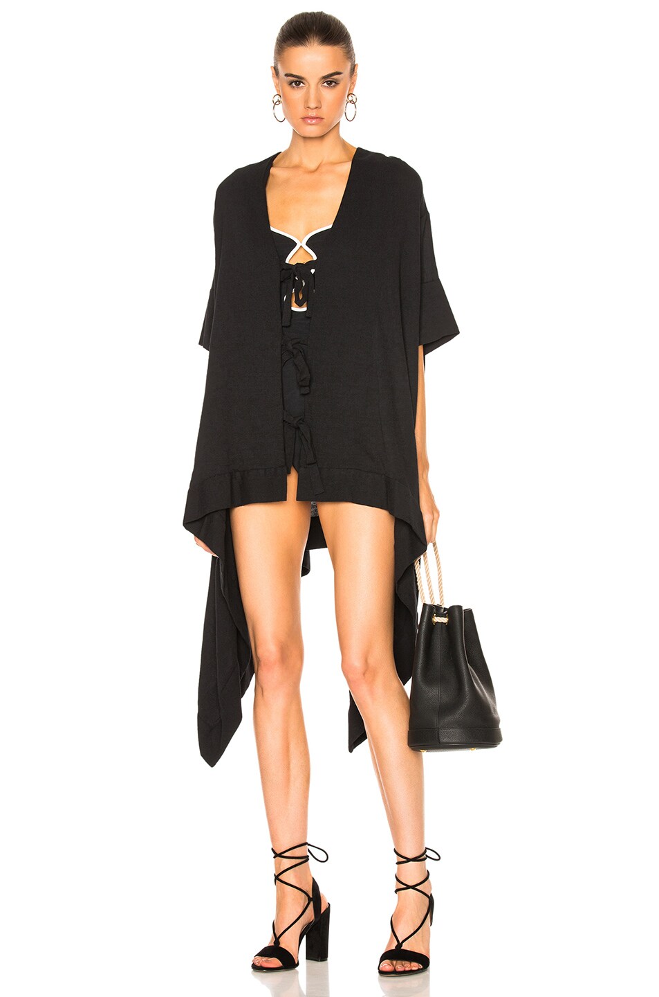 Image 1 of SIMKHAI Mesh Tie-Front Caftan Cover-Up in Black