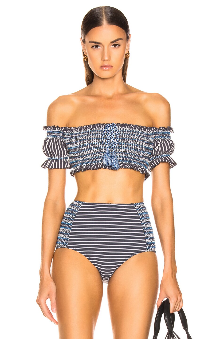 Image 1 of SIMKHAI Off Shoulder Bikini Top in Midnight Stripe