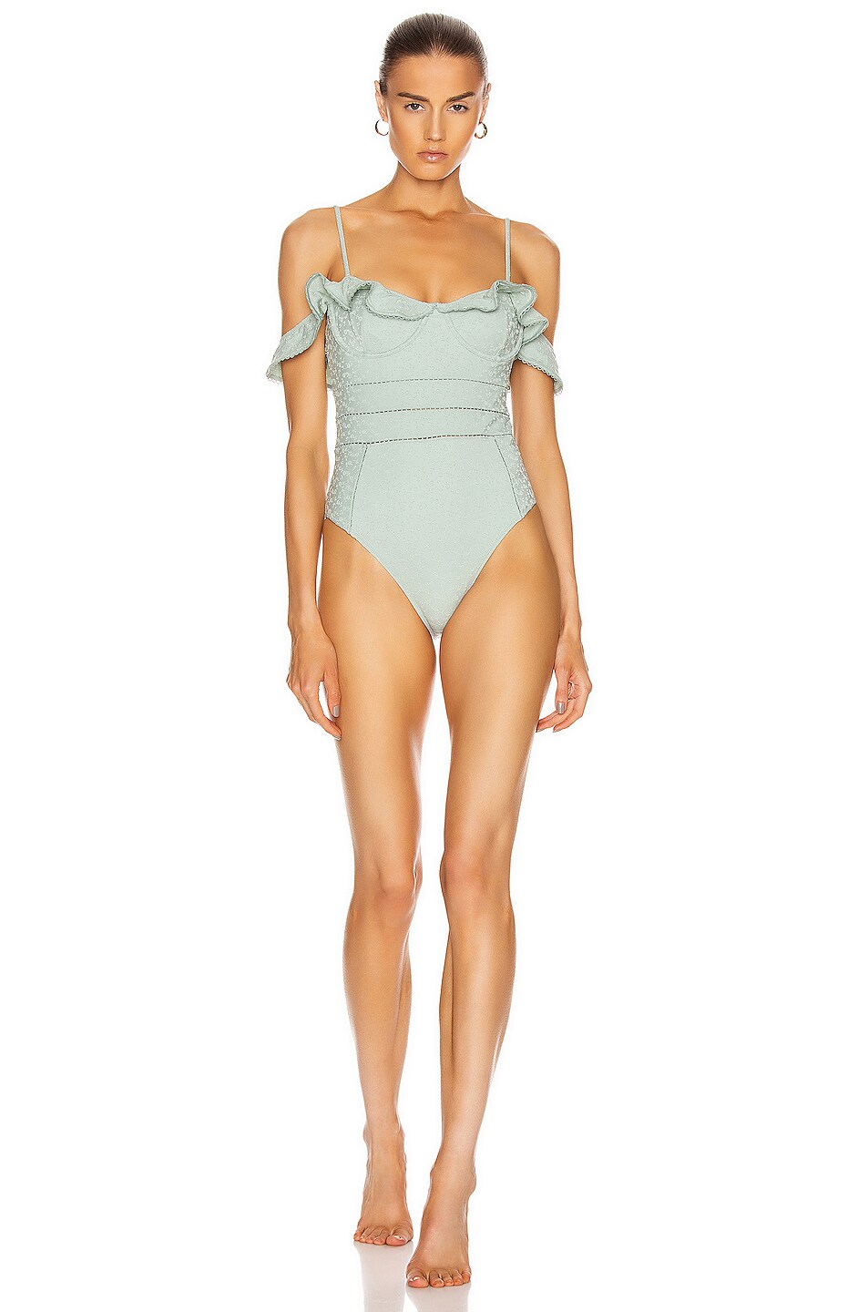 Image 1 of SIMKHAI Irving Lace Up Swimsuit in Seafoam