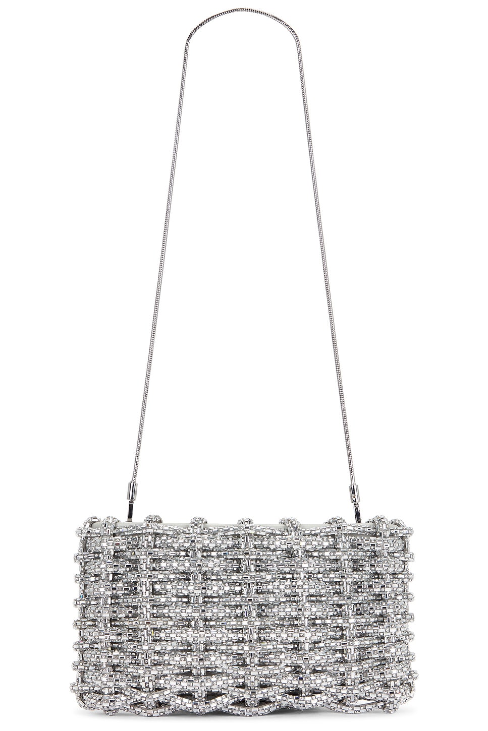 Simkhai Morgan Woven Rhinestone Clutch Bag In Silver