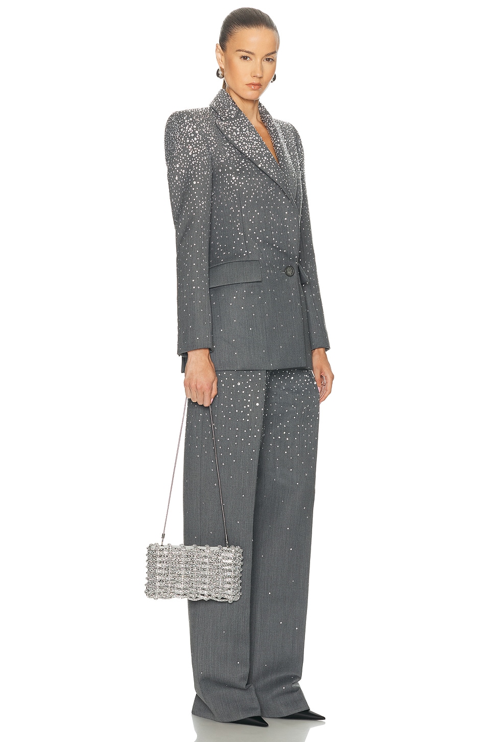 Simkhai Morgan Woven Rhinestone Clutch Bag In Silver