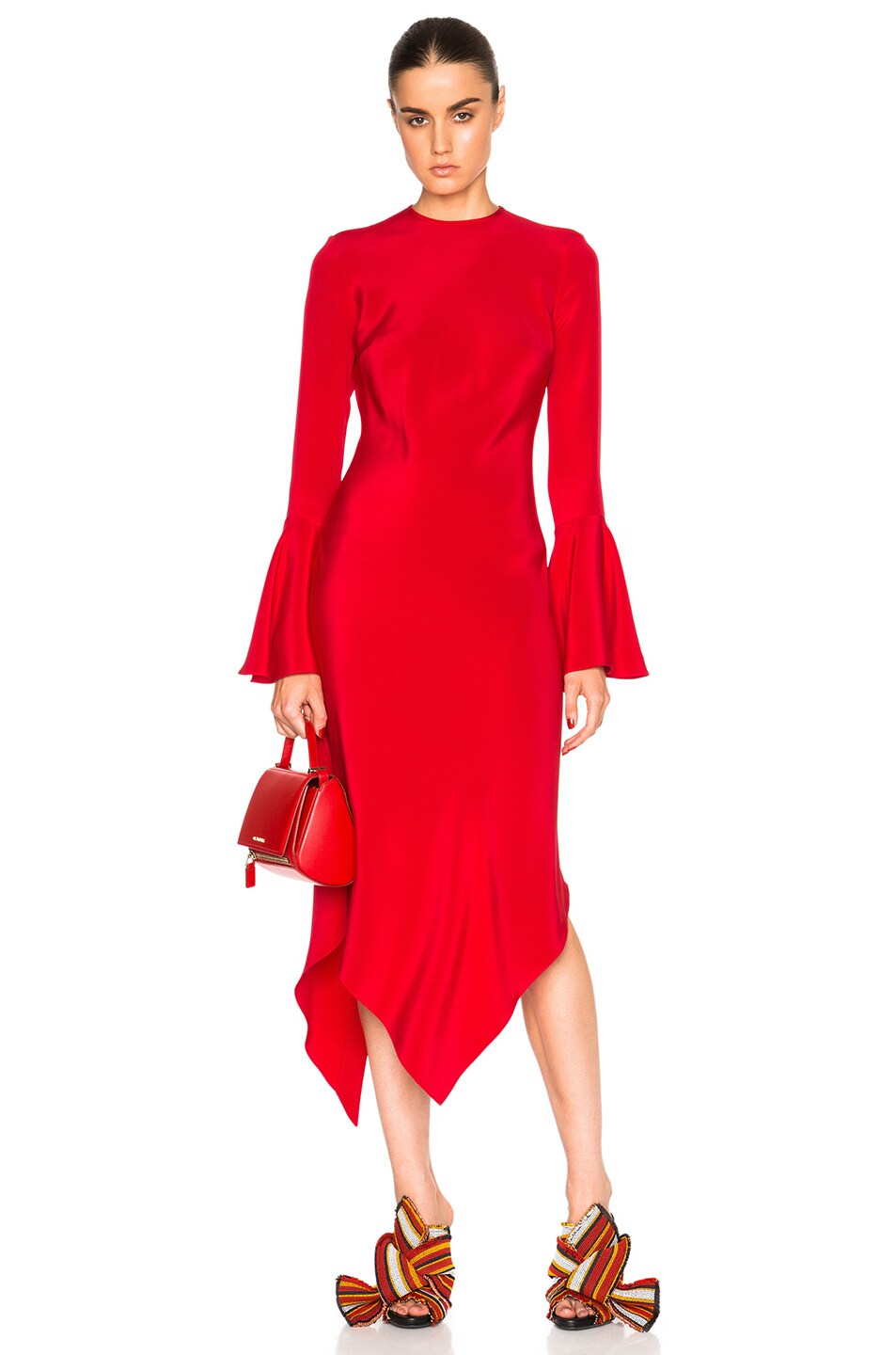 Image 1 of Juan Carlos Obando Diamond Long Sleeve Bias Dress in Red