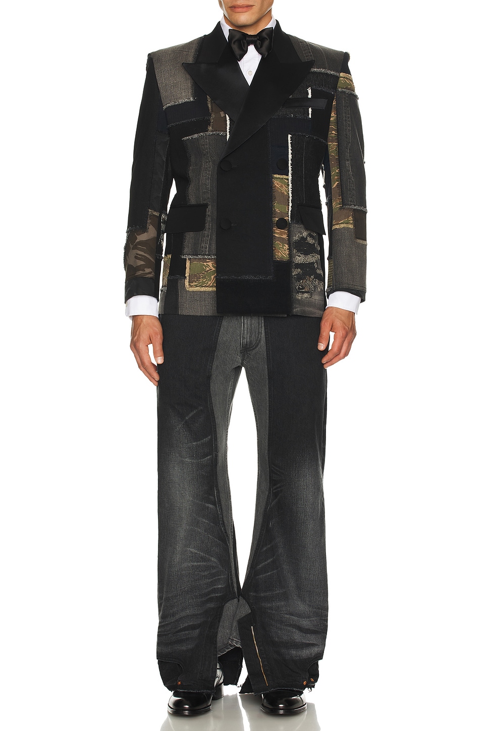 Image 1 of Junya Watanabe Denim And Multi Fabrics Patchwork Jacket in Black & Mix