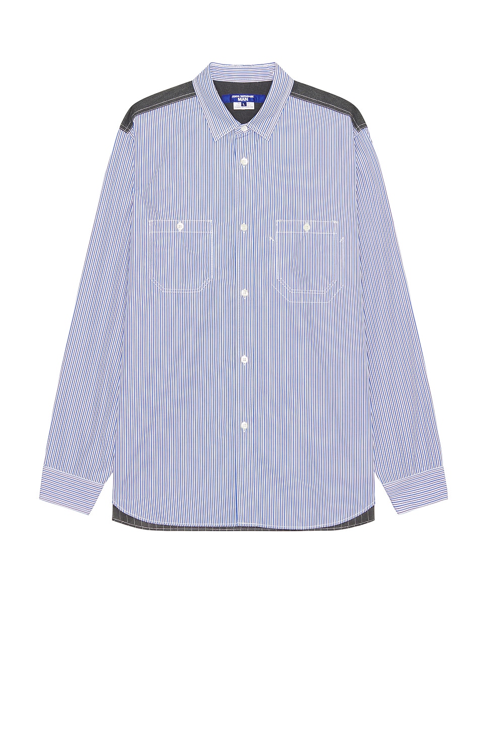 Image 1 of Junya Watanabe Stripe Shirt in Navy, Sax, White, & Grey