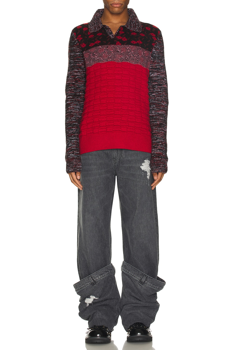 Image 1 of JW Anderson Multi Stitch Polo in Bright Red