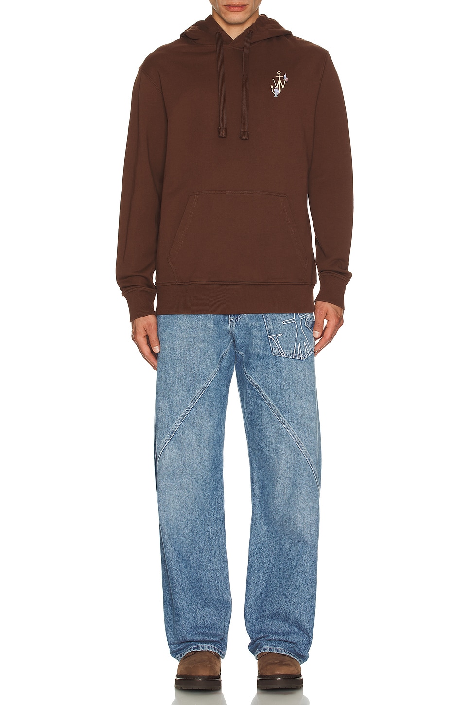 Image 1 of JW Anderson Anchor Embroidery Back Print Hoodie in Brown