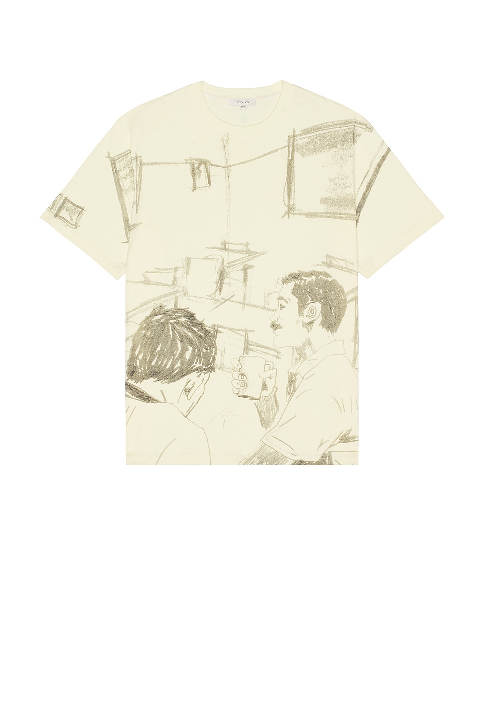 Image 1 of JW Anderson Cafe Scene Allover Print Tee in Buttermilk