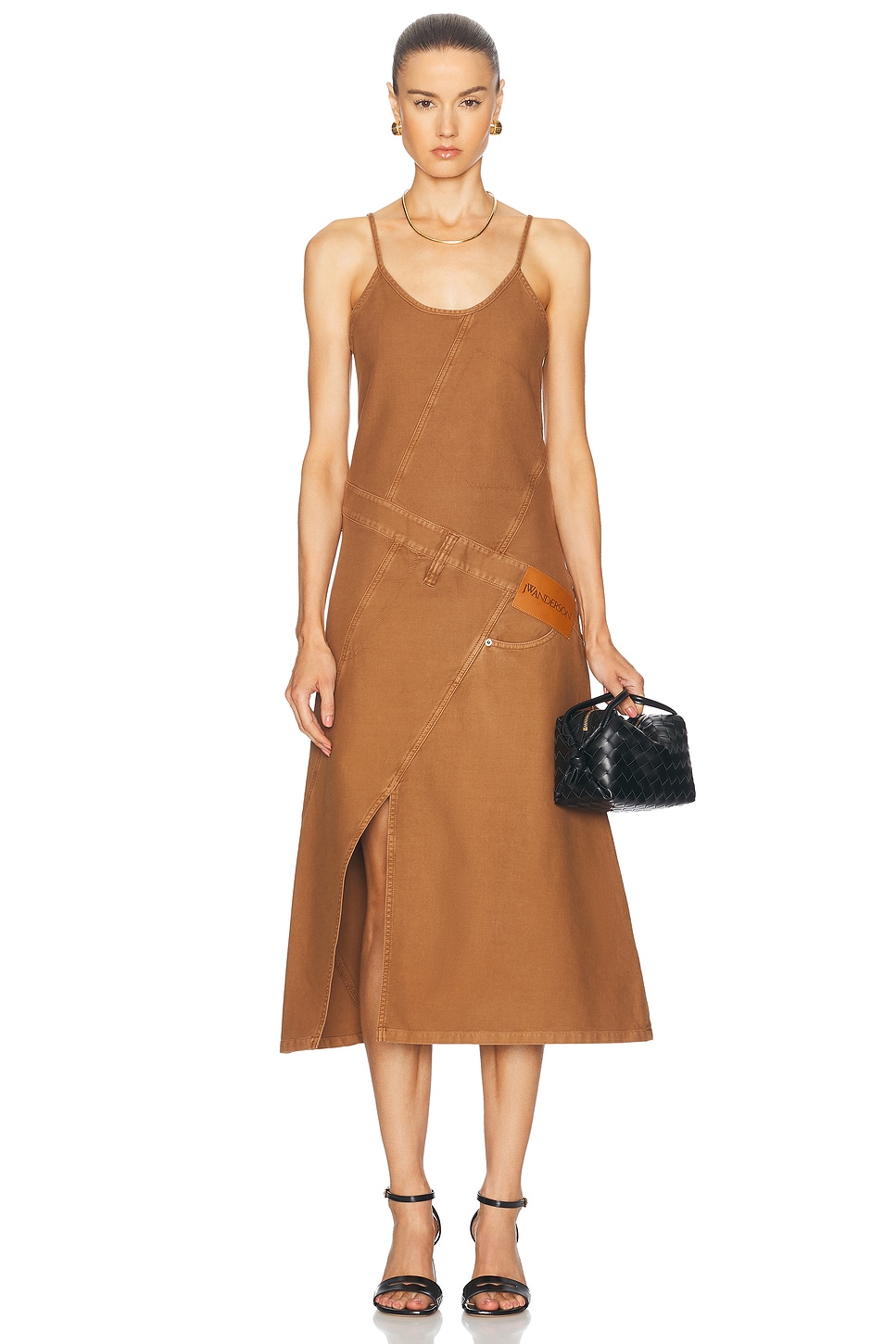 Image 1 of JW Anderson Twisted Strappy Dress in Caramel